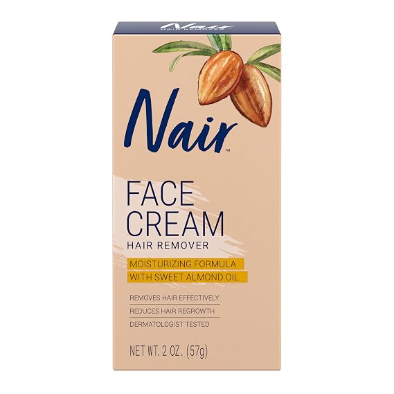 Nair Moisturizing Facial Hair Removal Cream, Sweet Almond Oil, 2 Oz Bottle
