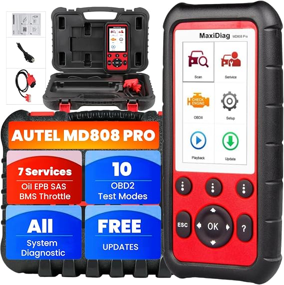 Autel MaxiDiag MD808Pro OBD2 Car Diagnostic Scanner Oil Reset EPB/SAS/ABS Bleeding Read/Erase Codes Battery Registration and Reset Diesel Particulate Service Live Data Lite of MP808/DS808