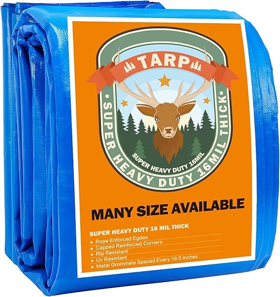 Blue Tarp, Tarps Heavy Duty Waterproof 4x20, Waterproof Plastic Poly 16 Mil Thick Tarpaulin with Metal Grommets Every 19.5 Inches - Emergency Rain Shelter, Outdoor Cover, and Camping Use | Waterproof Plastic Poly Thick Tarpaulin with Metal Grommets Every 19.5 Inches