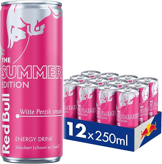Red Bull Energy Drink Summer Edition, White Peach, Pack of 12 - 12 x 250 ml I Energy Drink with Fruity White Peach Flavour I Stimulates Body and Mind
