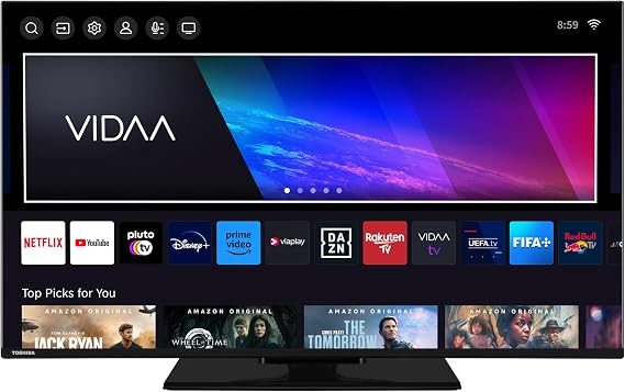 Toshiba 43UV3463DAW TV 43 Inch VIDAA Smart TV with 4K UHD Resolution Dolby Vision HDR 3x HDMI 2x USB Dolby Audio Voice Control Frameless Design Triple Tuner DVB-C/-S2/-T2 2026 [Energy Class F]