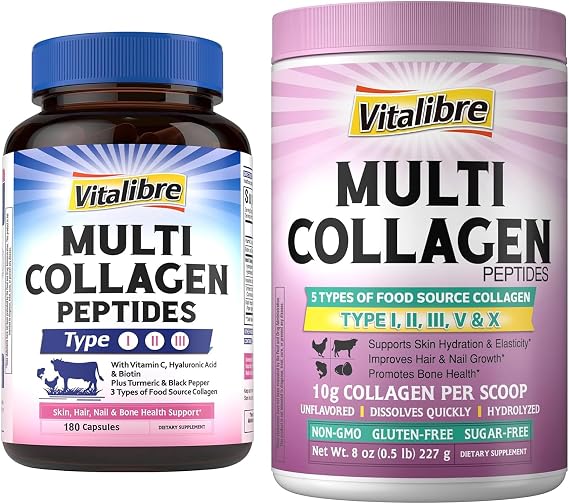 Vitalibre Multi Collagen Peptides 180 Caps and Multi Collagen Peptides Powder 8oz