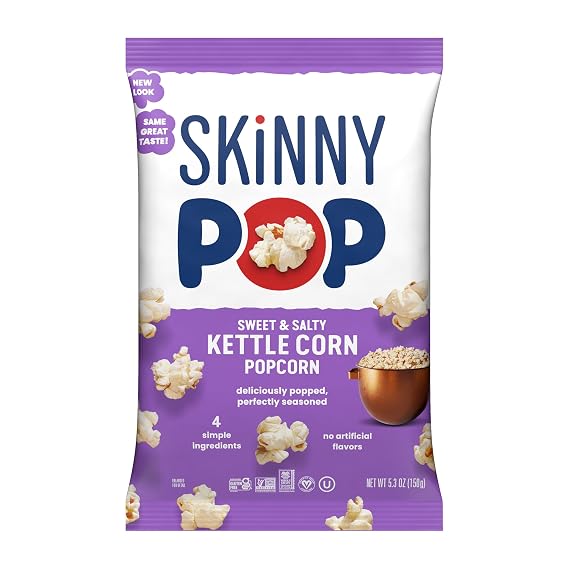 SkinnyPop Popcorn Bag, Kettle Corn, Gluten Free Dairy Free Snacks, 5.3 oz