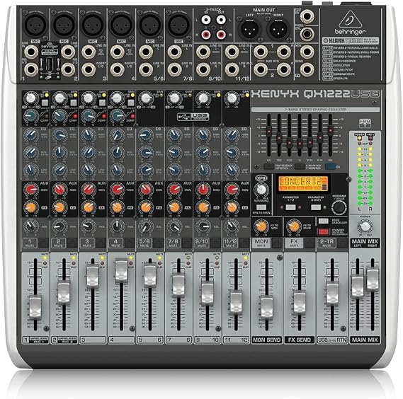 Behringer XENYX QX1222USB Premium 2/2 Bus Mixer with 16 Inputs XENYX Microphone Preamps and Compressors Klark Teknik Multi-FX Processor Wireless Option and USB/Audio Interface