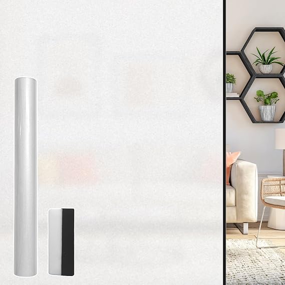 Frosted Glass Window Privacy Film - Heat Control Sun UV Blocking,Removable, Reusable, Opaque, Non Adhesive Static Cling Glass Stickers Door Coverings Decals for Bathroom Home Office