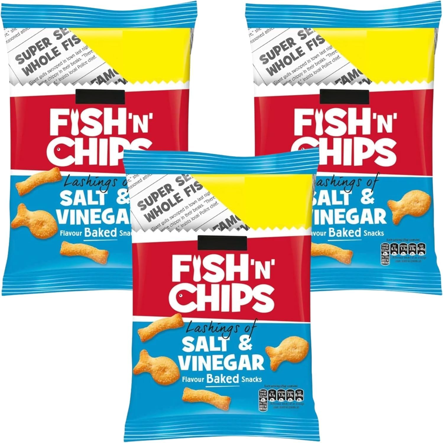 Savoury Snack Bundle With Burtons Daily Fish n Chips Salt & Vinegar Baked Snacks 110g 3 Pack