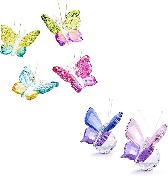 Glass Butterfly Figurine Hanging Butterflies Ornaments and 2pcs Crystal Butterfly Figurines