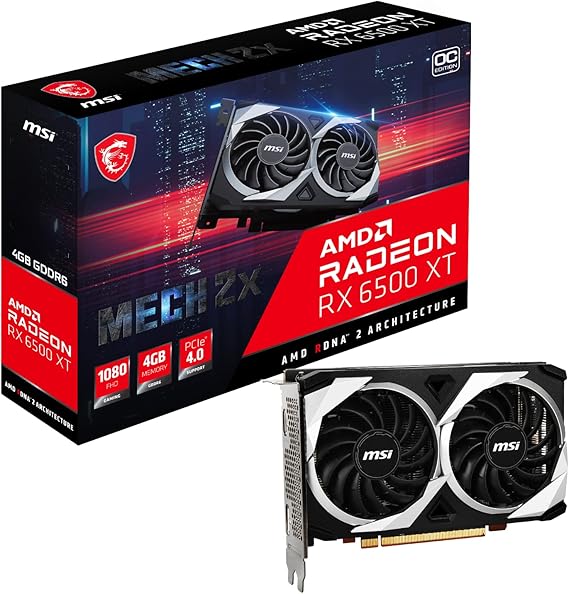 MSI Gaming AMD Radeon RX 6500 XT 64-bit 4GB GDDR6 DP/HDMI PCIe 4 Torx Twin Fans FreeSync DirectX 12 VR Ready OC Graphics Card (RX 6500 XT MECH 2X 4G OC)