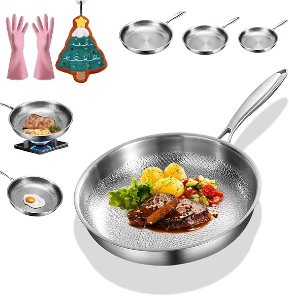 Tipanexi Pro Tipanexia Titanium Frying Pan, 26/28/30 cm Titanium Frying Pan, Premium Pan, Scratch-Resistant, Ultra-Durable, Non-Stick Frying Pan with Lid for Kitchen Cooking (Without Lid, 30