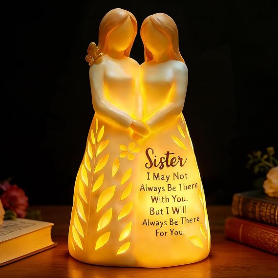 Sister Birthday Gifts from Sister, Resin Sister Figurine Light with Remote Control for Soul Sisters Bestie, Sisters' Day Gift for Best Friend (No Batteries Included)