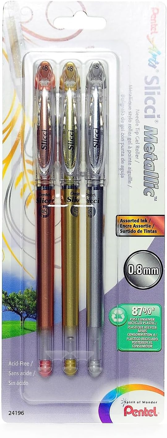 Pentel Slicci Extra Fine Metallic Gel Pens assorted pack of 3 [Pack of 2] (99030-PK2)