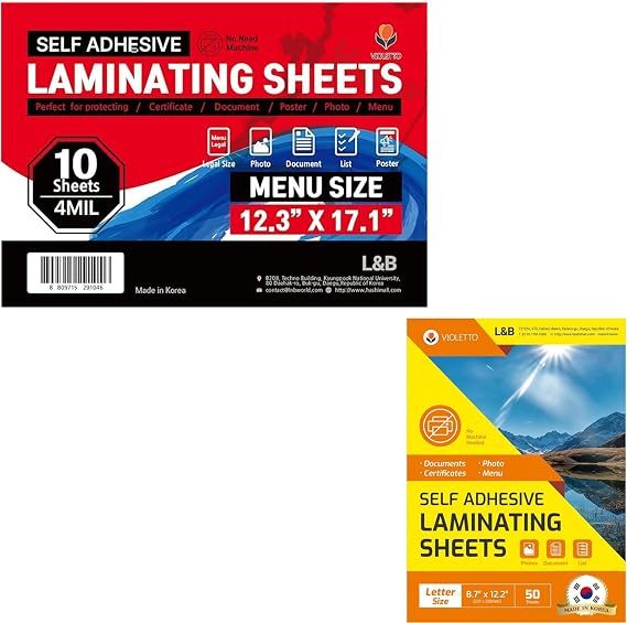 Menu Size 10 Sheets +Letter Size 50 Sheets - VIOLETTO 2 Self Laminating