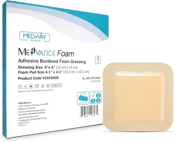 MedVance TM Foam Bordered Adhesive Hydrophilic Foam Dressinge 6"x6" (4.1"x4.1" Pad) Box of 5 dressings
