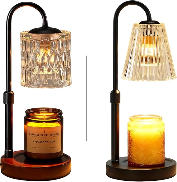 Candle Warmer Lamp with Timer & Dimmer for Jar Candles, House Warming Gifts Birthday Gifts for Women Mom, Home Decor for Livingroom Bedroom, Adjustable Height Candle Wax Warmer Solid Wood Base