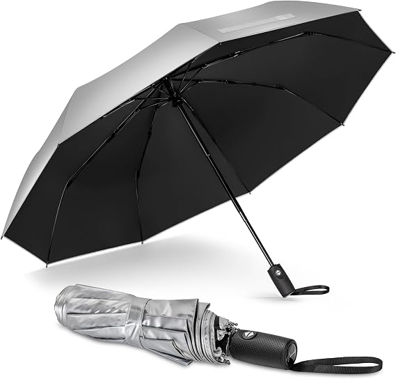 NINEMAX UV Umbrella for Sun Protection UPF 50+, Sun Umbrella UV Protection, Travel Compact Brolly Solar Blocking Reflective Windproof Auto Open Close,46 Inch