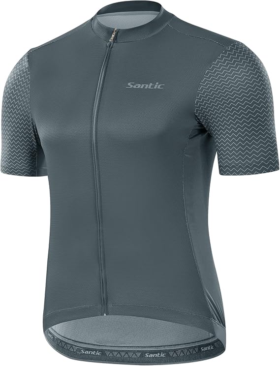 Santic Men's Cycling Jersey Short Sleeve Tops Pro Road Bike Shirt Full Zipper UPF 50+ MTB Jersey with Pockets