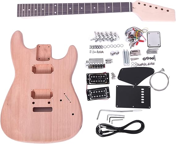 ST Style DIY Electric Guitar Kits, Mahogany Body,Maple Neck and Composite Ebony Fingerboard, H-H Pickup Configuration,Natural
