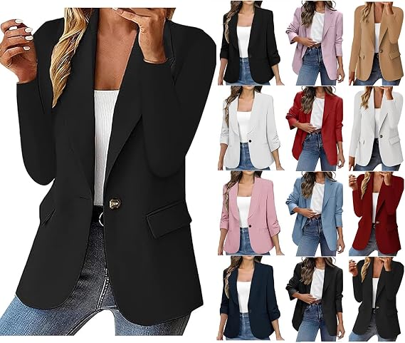 Blazers for Women Business Casual Button Down Blazer Jacket Solid Color Long Sleeve Blazers Fall Fashion Outfits