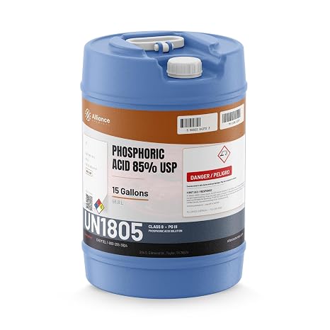 Phosphoric Acid 85% - USP Food Grade - 15 Gallon Drum - 85% Phosphoric Acid for PH Control, Food & Beverage, Phosphoric Acid Cleaner - Alliance Chemical
