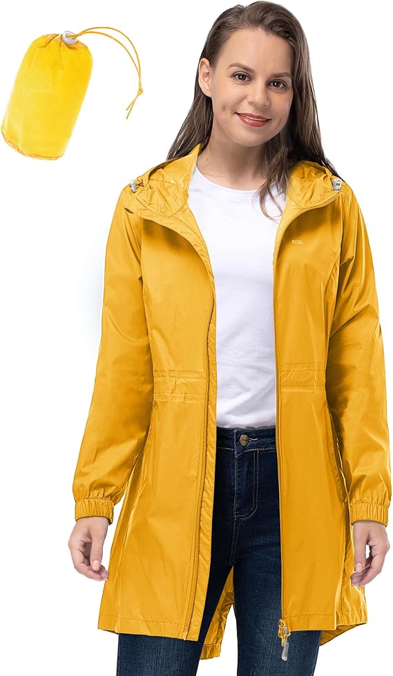 33,000ft Women's Waterproof Long Rain Coats Packable Rain Jacket with Hood