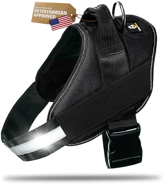 DOGGYKINGDOM No Choke Dog Harness with Handle and Patch Panels, Adjustable Reflective Dog Vest for Medium Sized Dog, Black, M