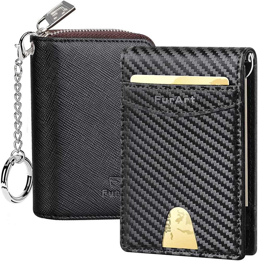 FurArt Credit Card Wallet, Zipper Card Cases Holder for Men Women, RFID Blocking, Key Chain, Compact Size