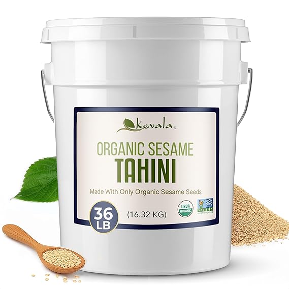 Kevala Organic Sesame Tahini - Gluten Free Tahini Paste for Homemade Hummus, Dairy Free Ingredient for Organic Snacks, Bulk Size for Restaurants, Whole Food Addition to your Pantry Staples, 36 lb