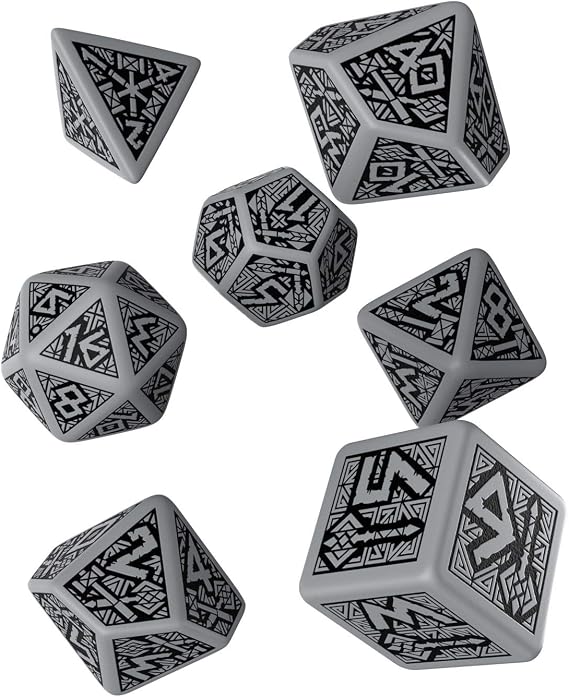Q Workshop Dwarven Gray & Black RPG Ornamented Dice Set 7 Polyhedral Pieces