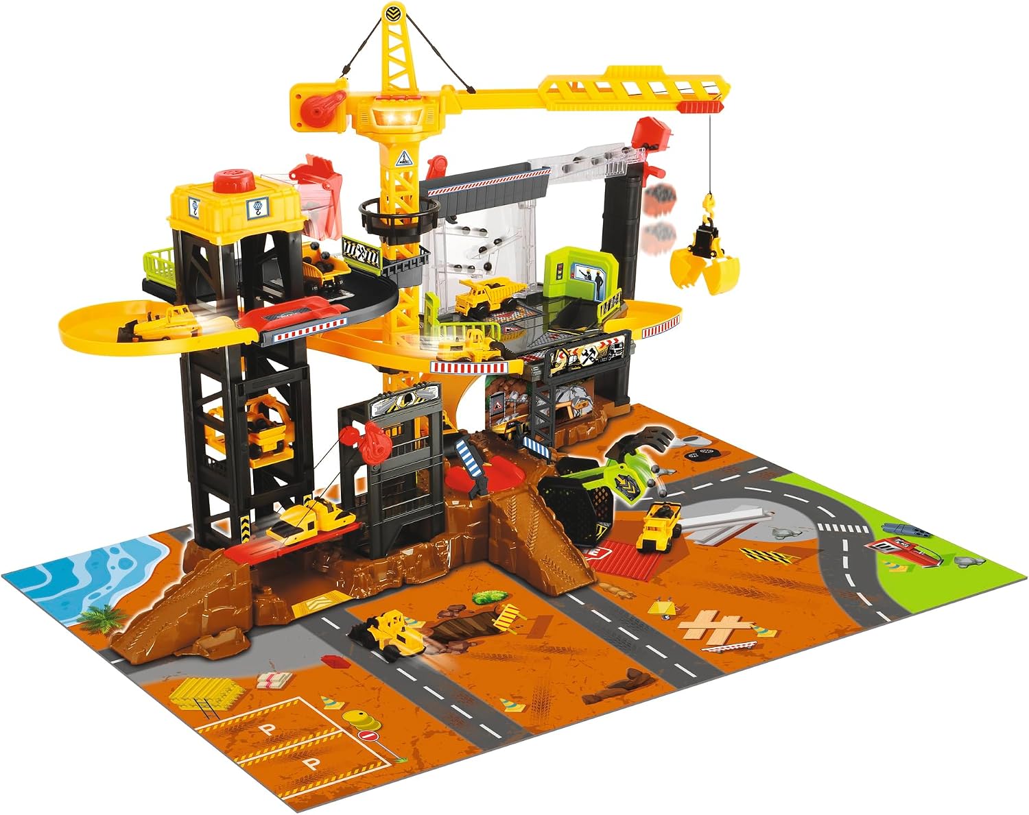 DICKIE TOYS Construction Playset with 4 Die-Cast Cars