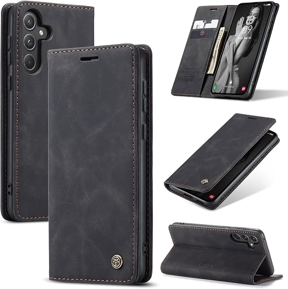 Mobile Phone Case for Samsung Galaxy A55 5G Premium Leather Folding Flip Case Mobile Phone Case Protective Flip Case Stand Function for Samsung Galaxy A55 – Black
