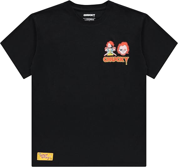 Chucky Men's Child's Play T-Shirt - Front and Back Print and Rubber Patch - Good Guy - Official Merchandise Horror Tee