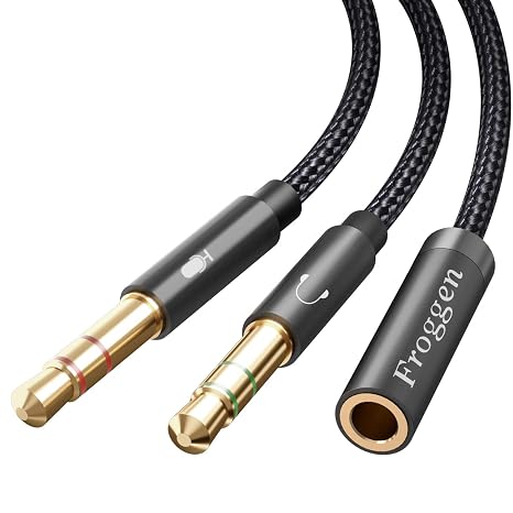 Mic Headphone Splitter - 3.5mm Female to Dual 3.5mm Male Cable - Compatible with Desktop, Xbox, PC, Laptop, PS4 - Gaming Headset Speaker Adapter - 35cm (Black)