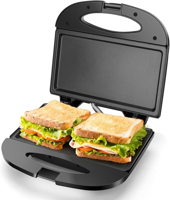 Aigostar Sandwich Maker Flat with Non-stick Deep Grill Surface, Black