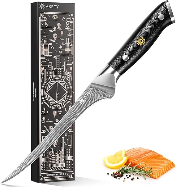 ASETY Kives for Kitchen, 15 PCS Purple Knife set and 7 '' Damascus Fillet Knife
