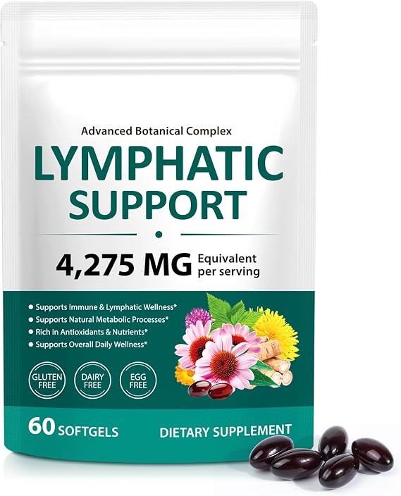 Lymphatic Drainage Supplement 60 Count, Lymph System Support Supplement 21-in-1 Herbal Blend with Dandelion, Burdock Root, Rich in Antioxidants & Nutrient, Supports lmmune & Lymphatic Balance