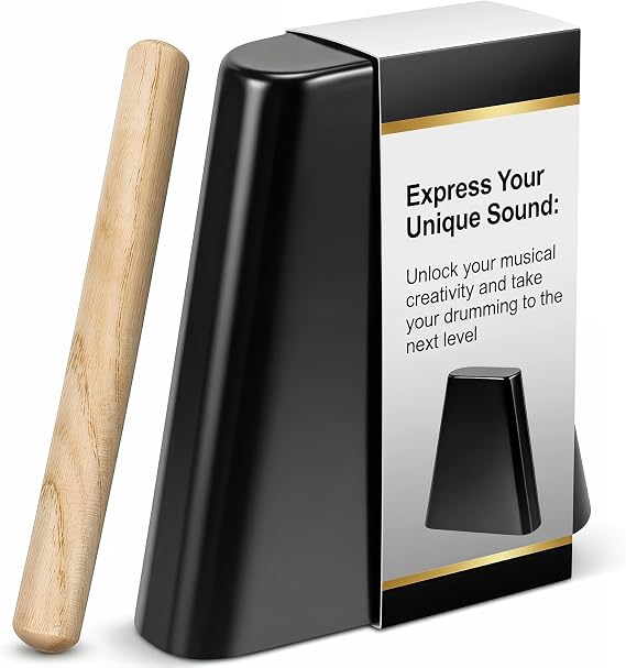 Generic 6'' Steel Cow Bell Instrument with Wooden Stick Noise Maker Black