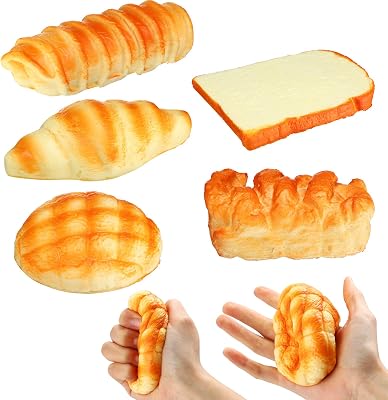 5 Pcs Bread Stress Toy Soft Toast Bread Shape Toy Slow Rising Toy Anxiety Relief Food Toy for Kids Adult Tricky Funny Birthday Gifts Simulation Fake Food Stress Toy BallsStyle 1