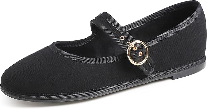 FEVERSOLE Women's Soft Breathable Mary Jane Memory Foam Cushioned Comfort Round Toe Metal Buckle Flats Walking Shoes