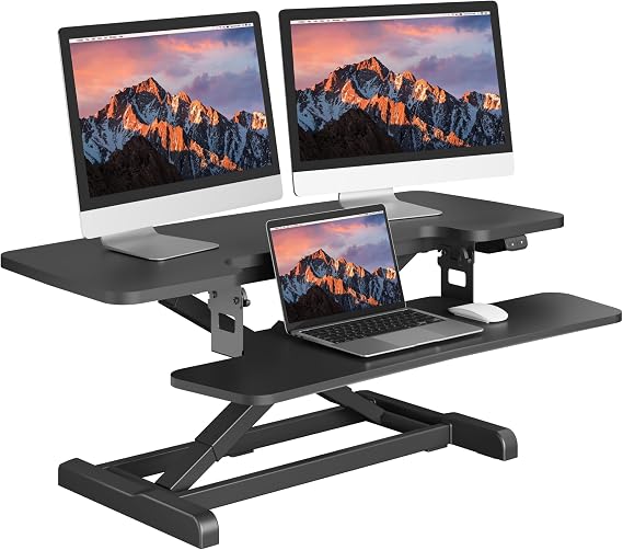 SANODESK 40" Electric Standing Desk Converter, Height Adjustable Riser for Office Home,Dual Monitor and Laptop Workstation with Large Keyboard Tray, Black Color