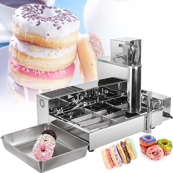 Automatic Donut Maker Machine 4 Rows,2000w 5.5l Hopper Doughnut Maker Donut Snack Machine,Mini Donuts Maker Adjustable Thickness 304 Stainless Steel,with Intelligent Control Panel