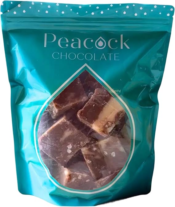 Peacock Snacks Peanut Chocolate Fudge Share Bag | 650 Grams | Creamy Chocolate Fudge with Crunchy Peanuts | Vegetarian Sweet Nibbles | Resealable Bulk