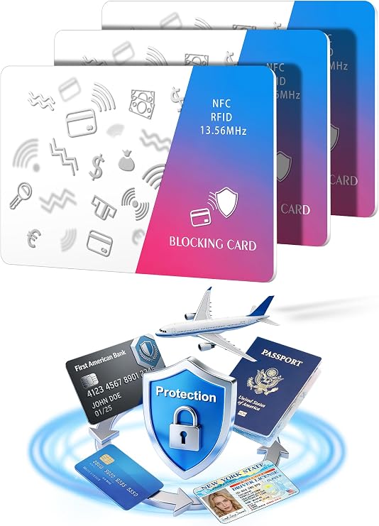 Magriffin 3-Pcs RFID Blocking Card: Bank ID Debit Credit Card Protector for Wallet - Passport Protection for Travel Security - Ultra Slim (0.29in,Gradient Purple)