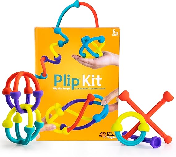 Fat Brain Toys Plip Kit, Building Toys for Creative Play, Creative Construction Play Set, Kids Toys Ages 5 to 12 | Geometric construction kit made of flexible silicone. Spatial reasoning, creativity, imaginative play. Kids, tweens, ages 5+.