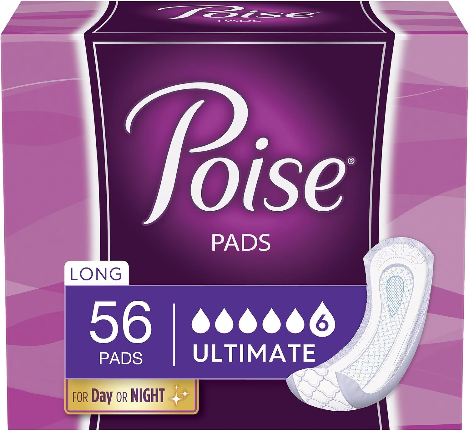 Poise Fresh Protection Ultimate Female Incontinent Pad Long Length 15.9 L 51442, Ultimate, 56 Ct