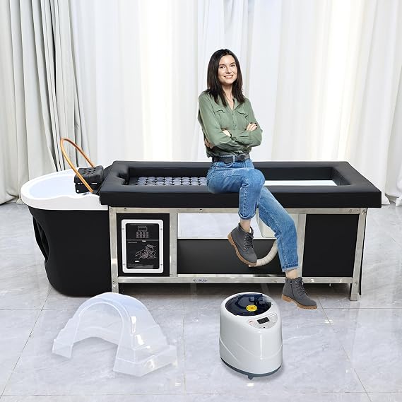 Head Spa Equipment with Footbath, Japanese Head/Feet/Back Massage Therapy Table, Moxibustion Moxa Shampoo Bed, with Foot Bath Basin, Bianstone Magnetic Therapy, for Spa Beauty Salon Barber