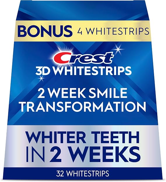 Crest Teeth Whitening Strips, Crest 3D Whitestrips 2 Week Smile Transformation, Enamel Safe Teeth Whitening Kit, 16 Treatments (32 Strips), Whiter Teeth in 2 Weeks, 11 Levels Whiter