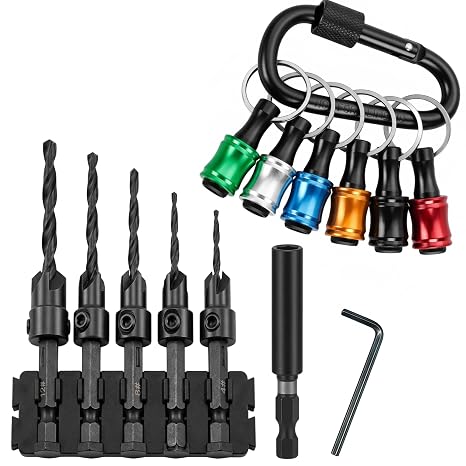 13 PCS Countersink Drill Bit Set with 1/4" Hex Shank Screwdriver Bit Holders, Counter Sink Drill Bits #4, #6, #8, #10, #12, Magnetic Extension bit Holder for Woodworking