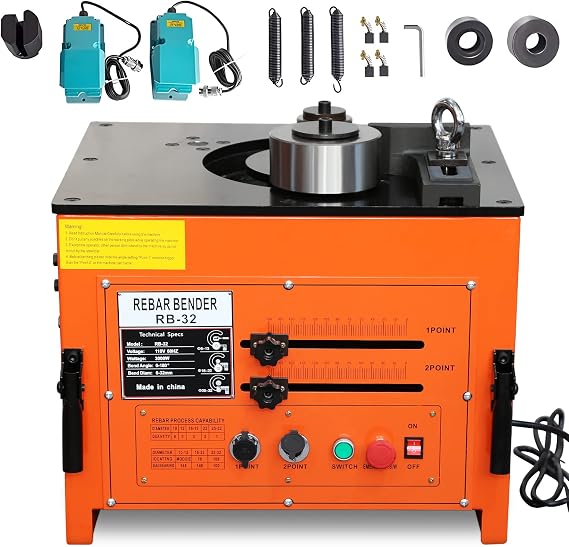 3000W Electric Rebar Bender up to 1.3 inch with Our Electric Bender - Achieve 0-180 Angles, Operate with Convenient Foot Pedal Switch, Powerful 3000W Motor