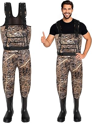 8 Fans Hunting Waders with 1000G Insulation Rubber Boots, Neoprene Chest Wader, Waterproof Bootfoot Waders for Men & Women