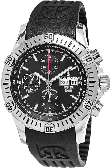 Revue Thommen Airspeed XLarge Diver - Black Dial Chronograph Day Date Watch Mens - Black Rubber Band Swiss Automatic Watch 16071.6839